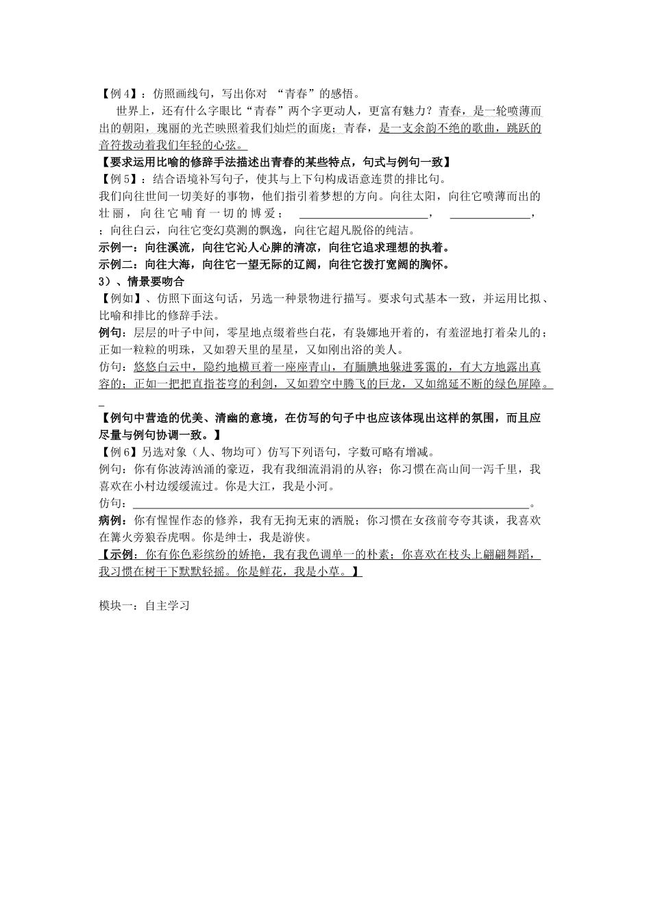 广东省中考语文《仿写》专题复习讲学稿-人教版初中九年级全册语文学案_第2页