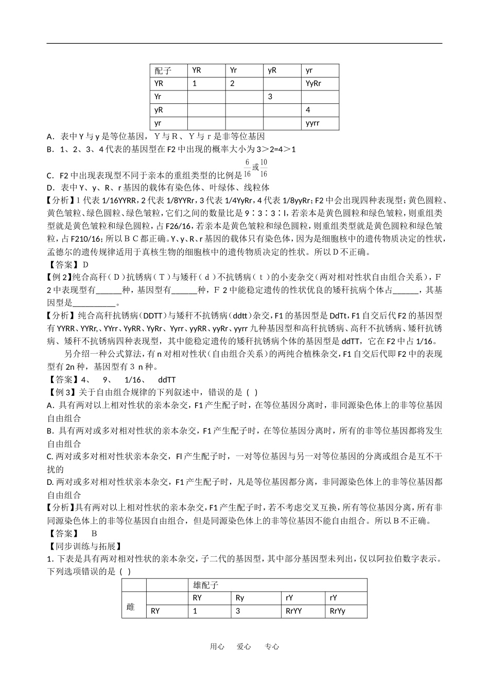 高中生物：1.2 孟德尔的豌豆杂交实验二 学案1新人教版必修2_第2页