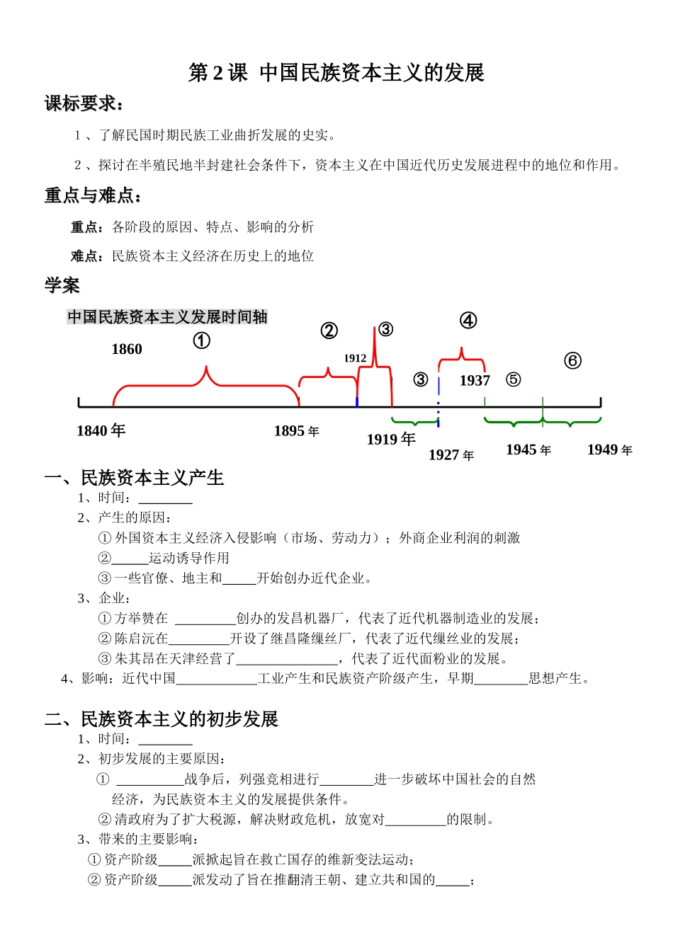 第2课    中国民族资本主义的发展学案_第1页