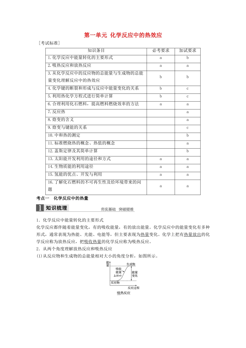（浙江专用）高考化学一轮复习 专题6 化学反应与能量变化 第一单元 化学反应中的热效应学案 苏教版-苏教版高三全册化学学案_第1页