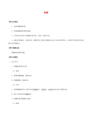 高中生物 第三章 细胞的物质基础 第四节 核酸学案 北师大版必修1-北师大版高一必修1生物学案