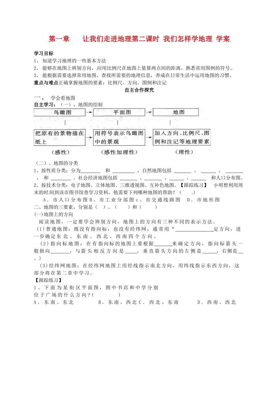 七年级地理上册 第一章让我们走进地理第二节我们怎样学地理导学案 湘教版_第1页