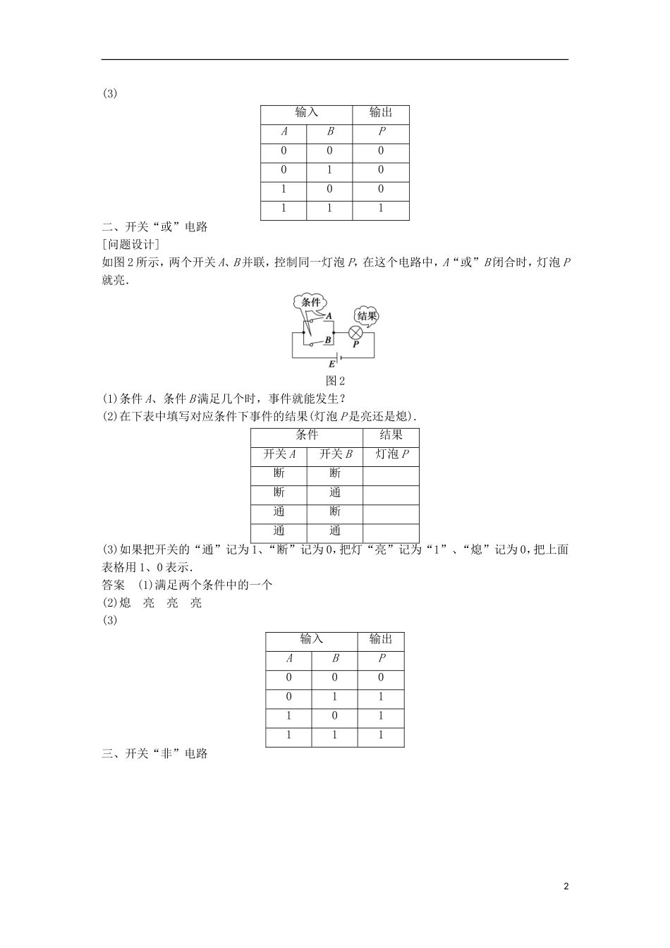 高中物理 第二章 逻辑电路和控制电路学案 教科版选修3-1-教科版高中选修3-1物理学案_第2页