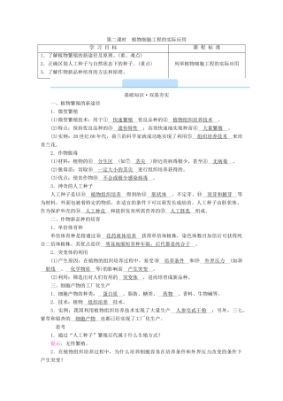 高中生物 专题二 细胞工程 第一节 第二课时 植物细胞工程的实际应用学案 新人教版选修3-新人教版高中选修3生物学案