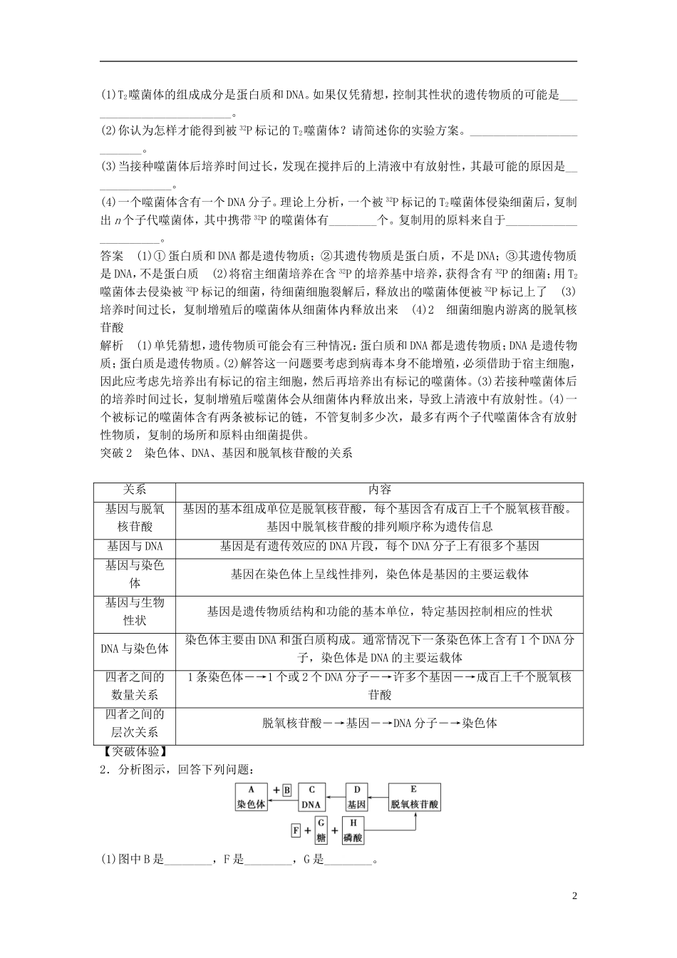 高中生物 第四章 遗传的分子基础章末整合提升学案 苏教版必修2-苏教版高一必修2生物学案_第2页