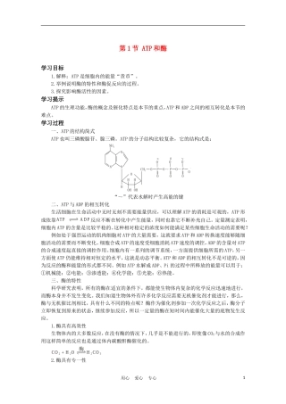 高中生物《ATP和酶》学案1 苏教版必修1