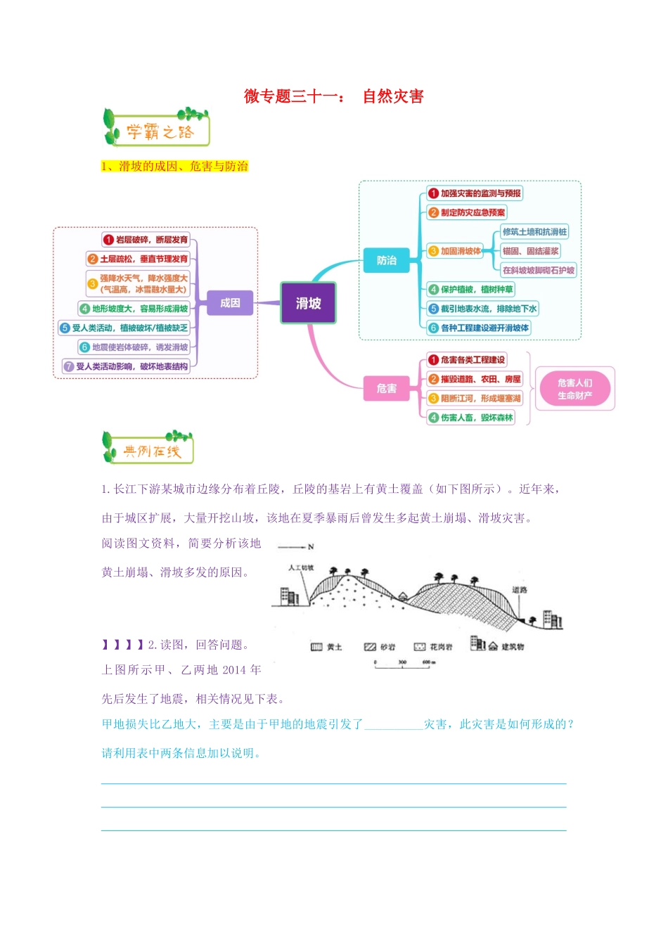 高考地理第一轮复习 专题9 微专题三十一 自然灾害思维导图学案-人教版高三全册地理学案_第1页