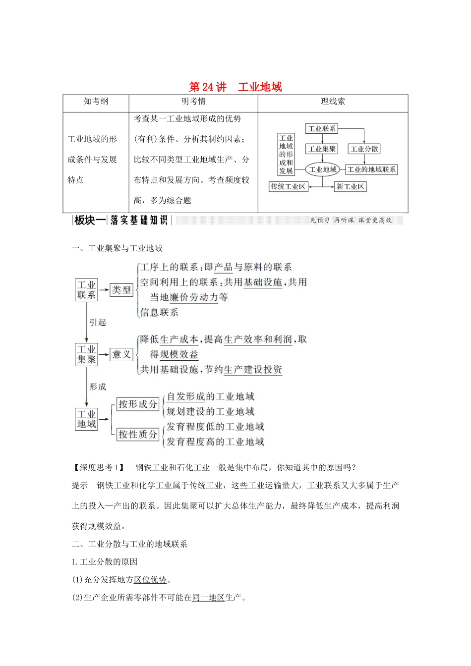高考地理一轮复习 第八单元 产业活动与地理环境 第24讲 工业地域学案 鲁教版-鲁教版高三全册地理学案_第1页