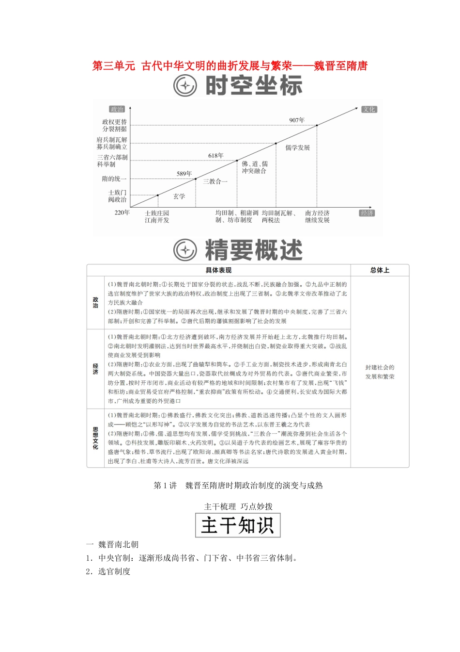 （通史版）高考历史一轮复习 第一部分 第三单元 古代中华文明的曲折发展与繁荣——魏晋至隋唐 第1讲 魏晋至隋唐时期政治制度的演变与成熟学案（含解析）人民版-人民版高三全册历史学案_第1页
