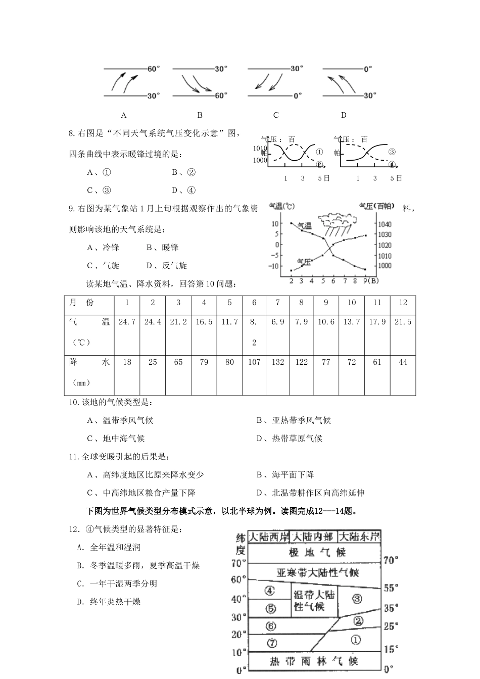 福建省福州文博中学高三地理 地球上的大气复习学案_第2页