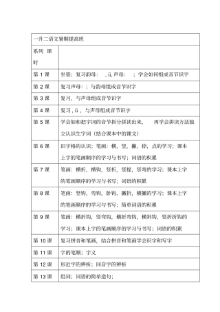 一升二语文学习计划