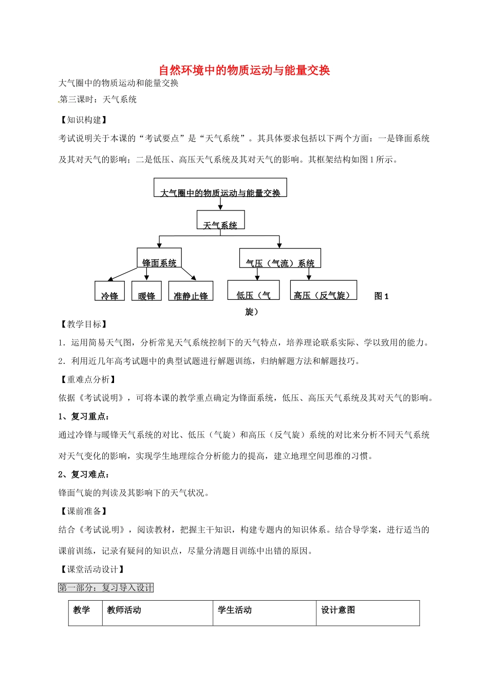 高考地理 专题三 大气圈中的物质运动和能量交换导学案-人教版高三全册地理学案_第1页