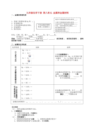 湖北省武汉市鲁巷中学九年级化学下册 第八单元 金属和金属材料复习学案 新人教版
