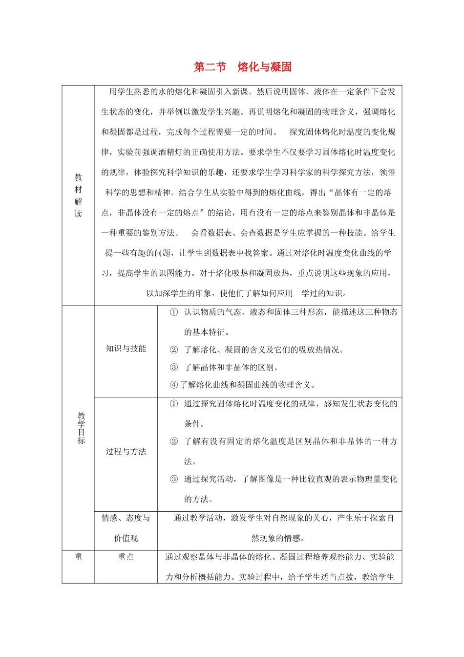 九年级物理全册 第十二章 第二节 熔化与凝固学案 （新版）沪科版-（新版）沪科版初中九年级全册物理学案_第1页
