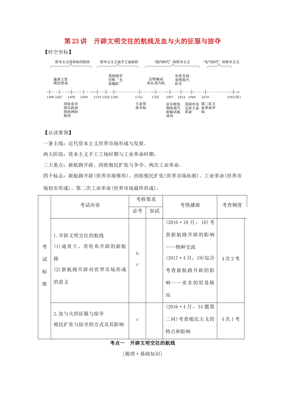 （浙江专版）高考历史大一轮复习 专题十 走向世界的资本主义市场 第23讲 开辟文明交往的航线及血与火的征服与掠夺学案-人教版高三全册历史学案_第1页