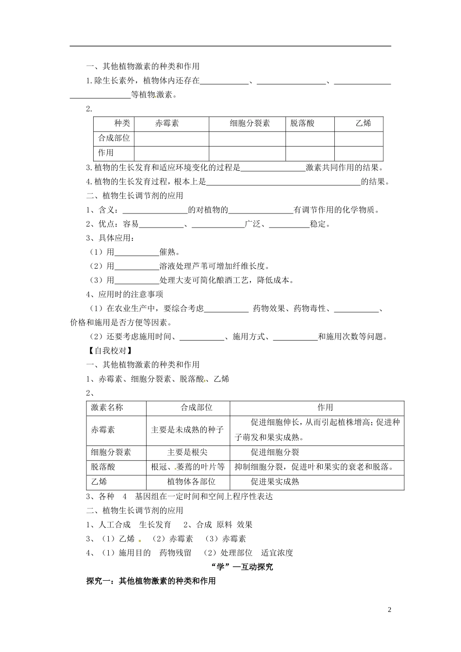高中生物（高效导航+经典回眸+变式训练）其他植物激素精品学案 新人教版必修3_第2页