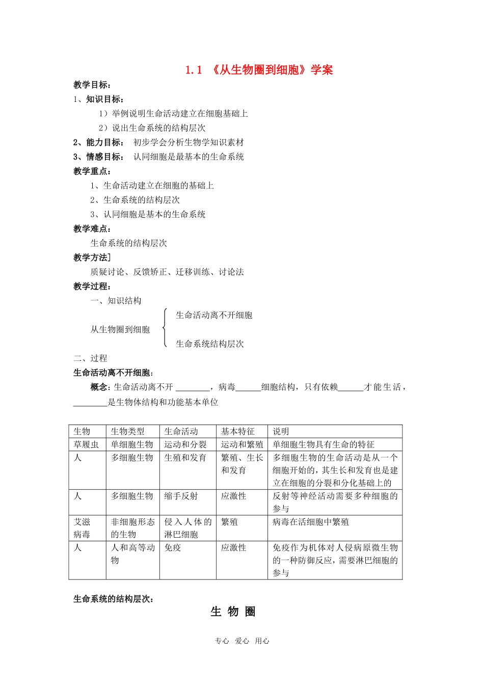 高中生物 全套学案 新人教版必修1_第1页