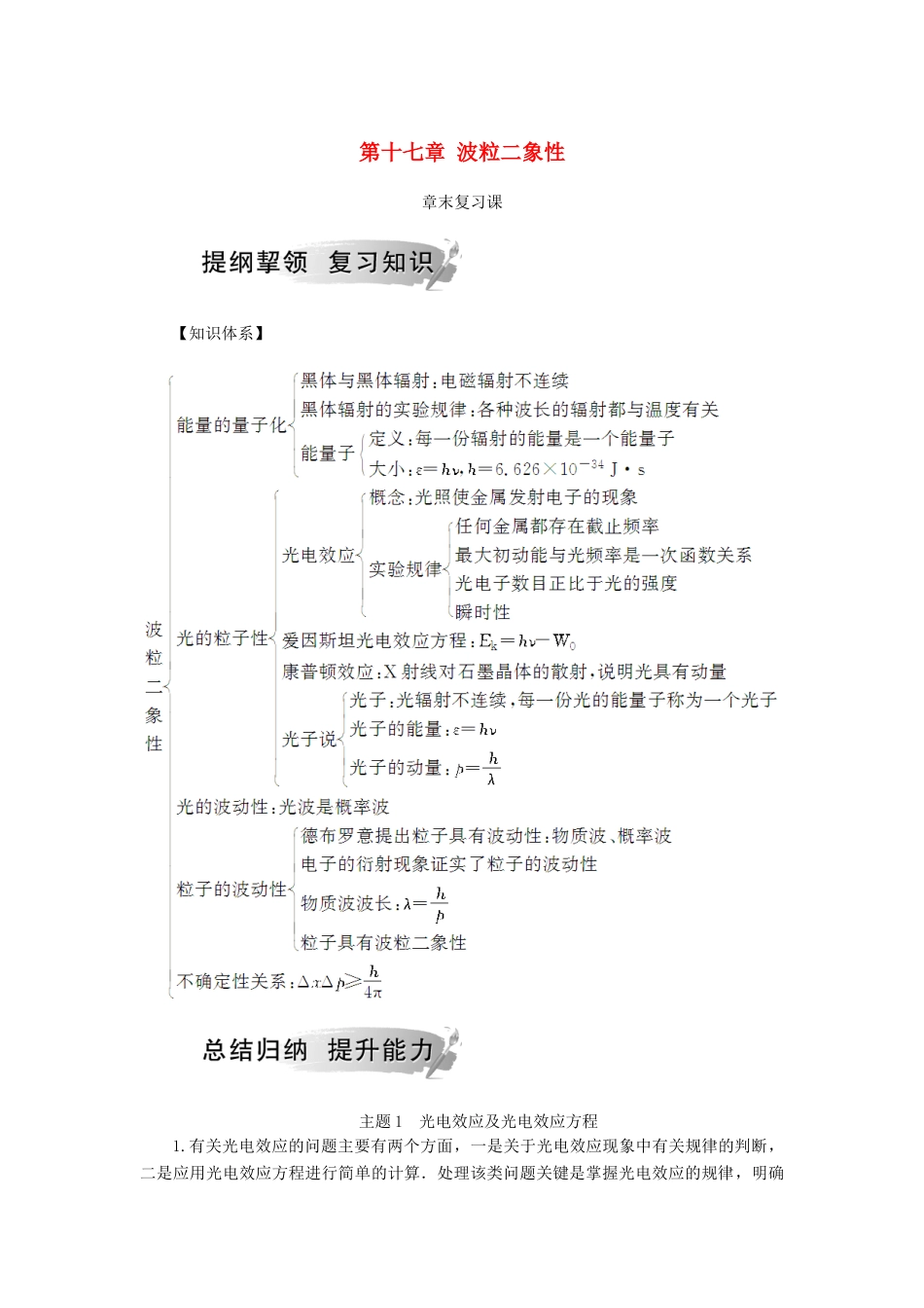 高中物理 第十七章 波粒二象性章末复习课学案 新人教版选修3-5-新人教版高二选修3-5物理学案_第1页