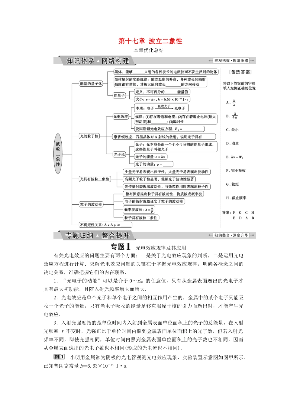 高中物理 第十七章 波立二象性优化总结学案 新人教版选修3-5-新人教版高二选修3-5物理学案_第1页