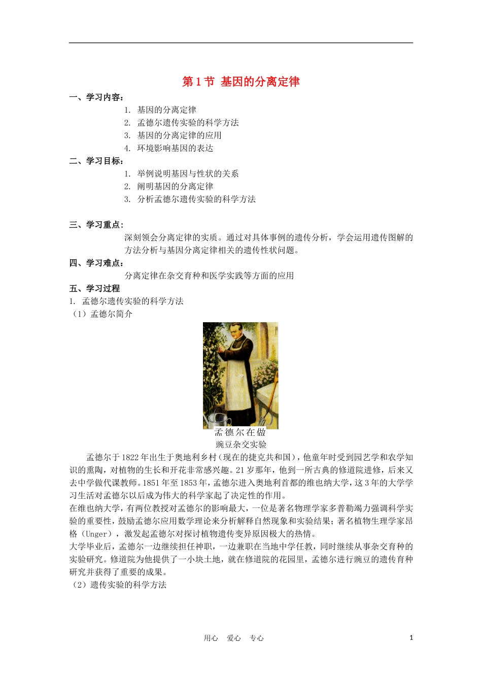 高中生物《基因的分离定律》学案4 苏教版必修2_第1页