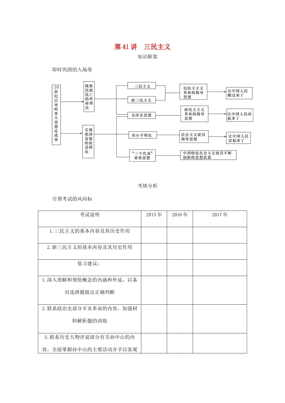 （江苏专版）高考历史总复习 第二十一单元 20世纪以来中国重大思想理论成果 第41讲 三民主义学案-人教版高三全册历史学案_第1页
