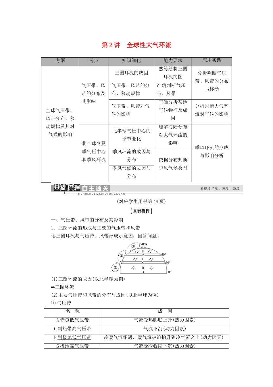 高考地理一轮复习 第1部分 第2章 自然地理环境中的物质运动和能量交换 第2讲 全球性大气环流学案 中图版-中图版高三全册地理学案_第1页