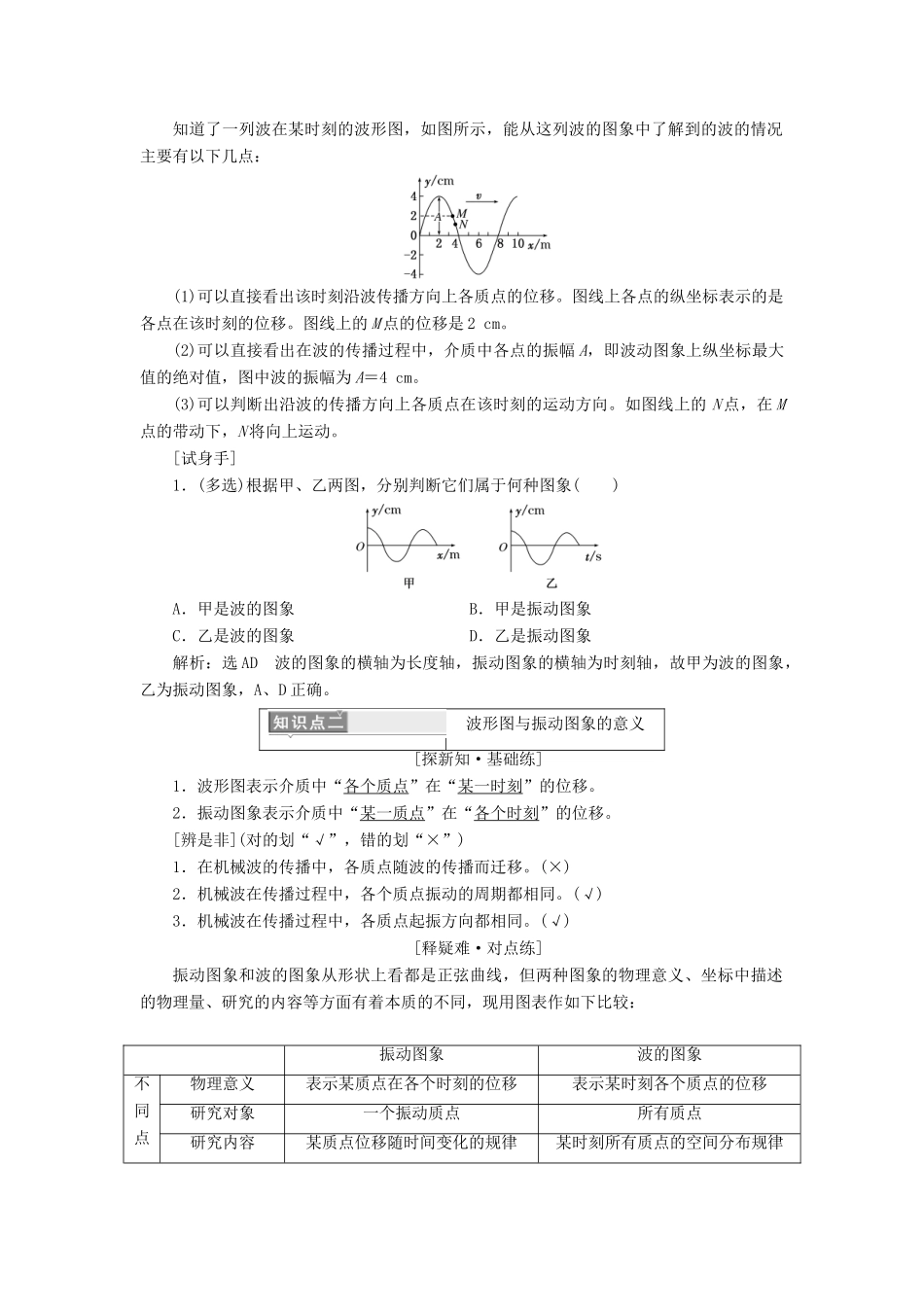 高中物理 第十二章 机械波 第2节 波的图象学案 新人教版选修3-4-新人教版高二选修3-4物理学案_第2页