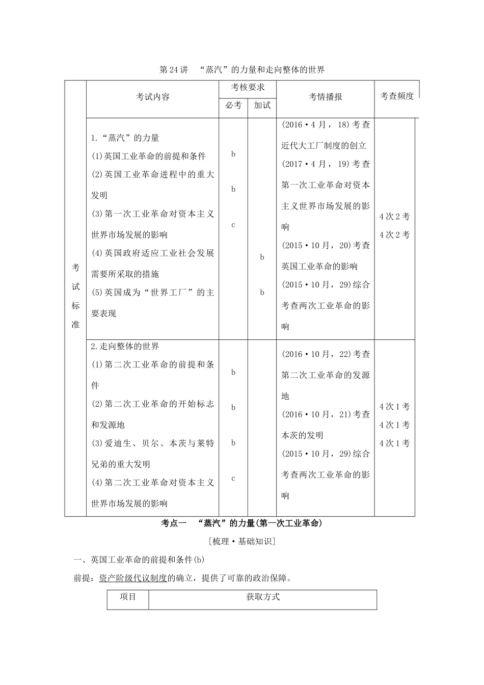 （浙江专版）高考历史大一轮复习 专题十 走向世界的资本主义市场 第24讲“蒸汽”的力量和走向整体的世界学案-人教版高三全册历史学案_第1页