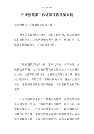 企业预算员工作述职报告范例五篇
