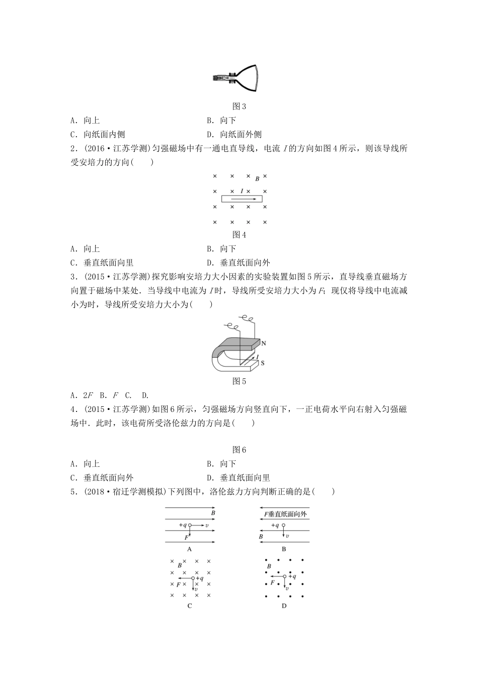 高中物理学业水平测试复习 第九章 磁场 第24讲 安培力和洛伦兹力学案 选修1-1-人教版高二选修1-1物理学案_第3页