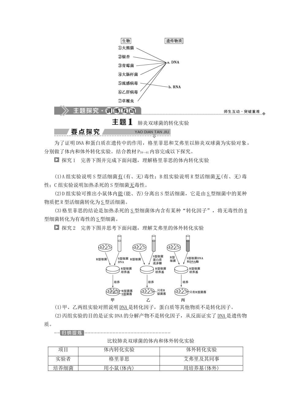 高中生物 第四章 遗传的分子基础 第一节 探索遗传物质的过程学案 苏教版必修2-苏教版高一必修2生物学案_第3页