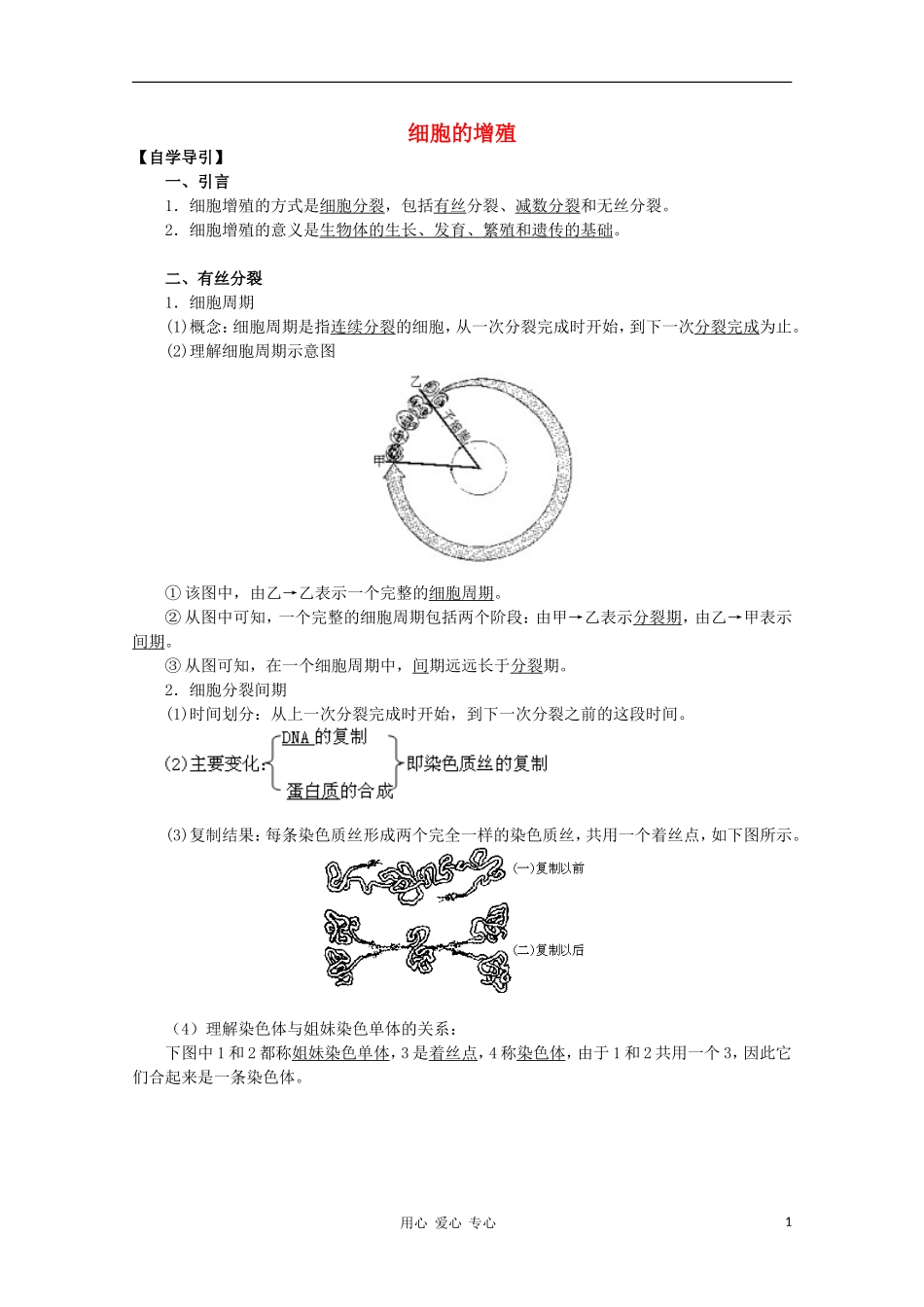 高中生物《细胞的增殖》学案5 浙教版必修1_第1页