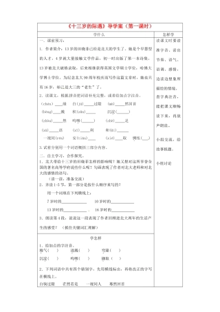江苏省泗阳县实验初中七年级语文《十三岁的际遇》导学案 人教新课标版