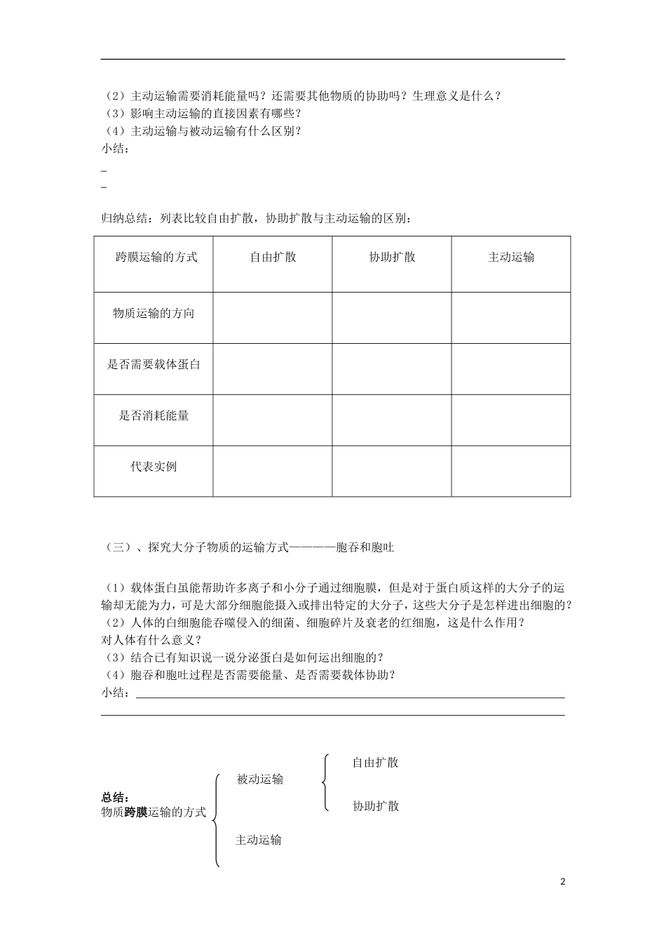 高中生物 物质跨膜运输导学案 新人教版必修1_第2页