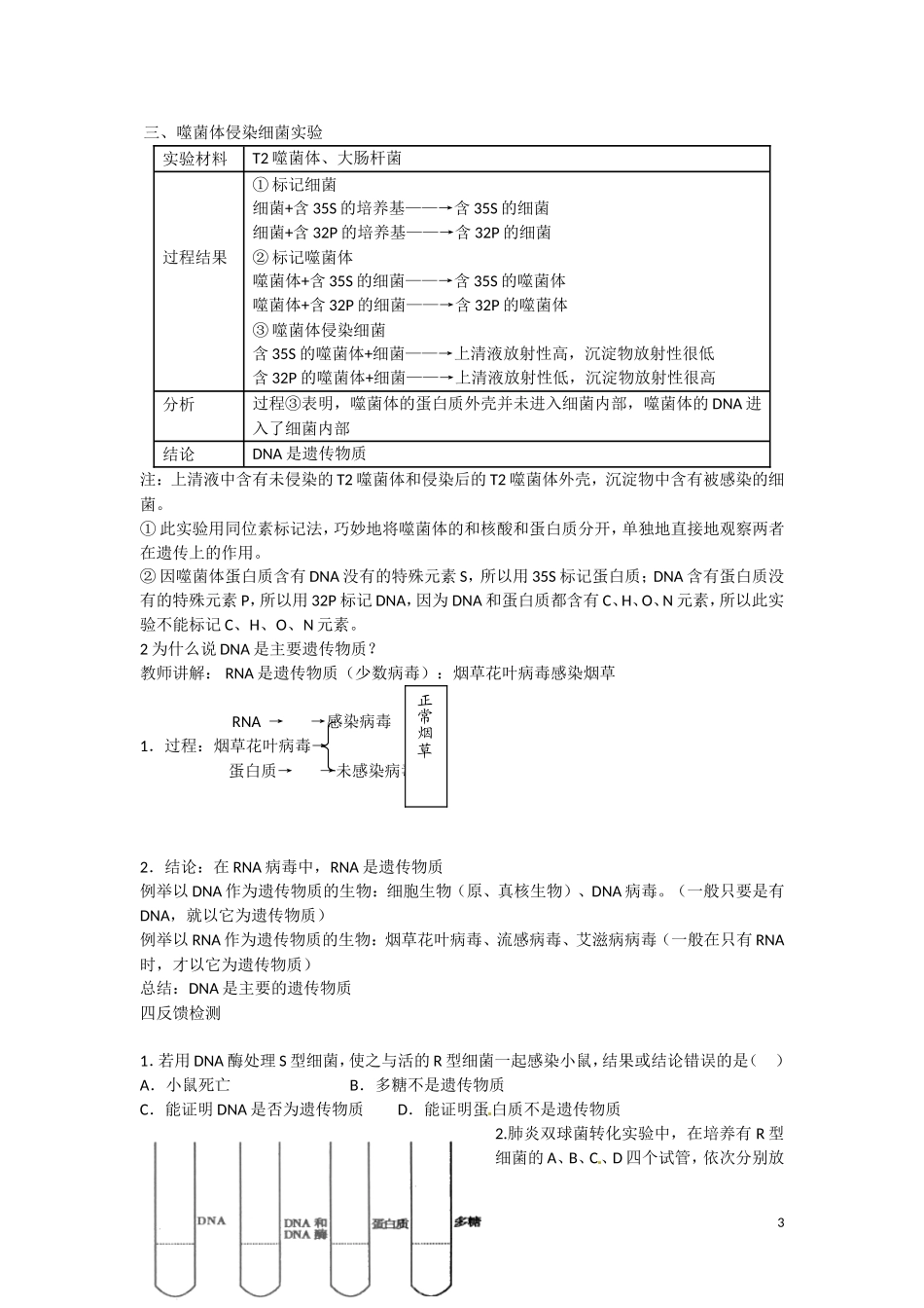 高中生物 第三章第一节 DNA是主要的遗传物质导学案 新人教版必修2_第3页