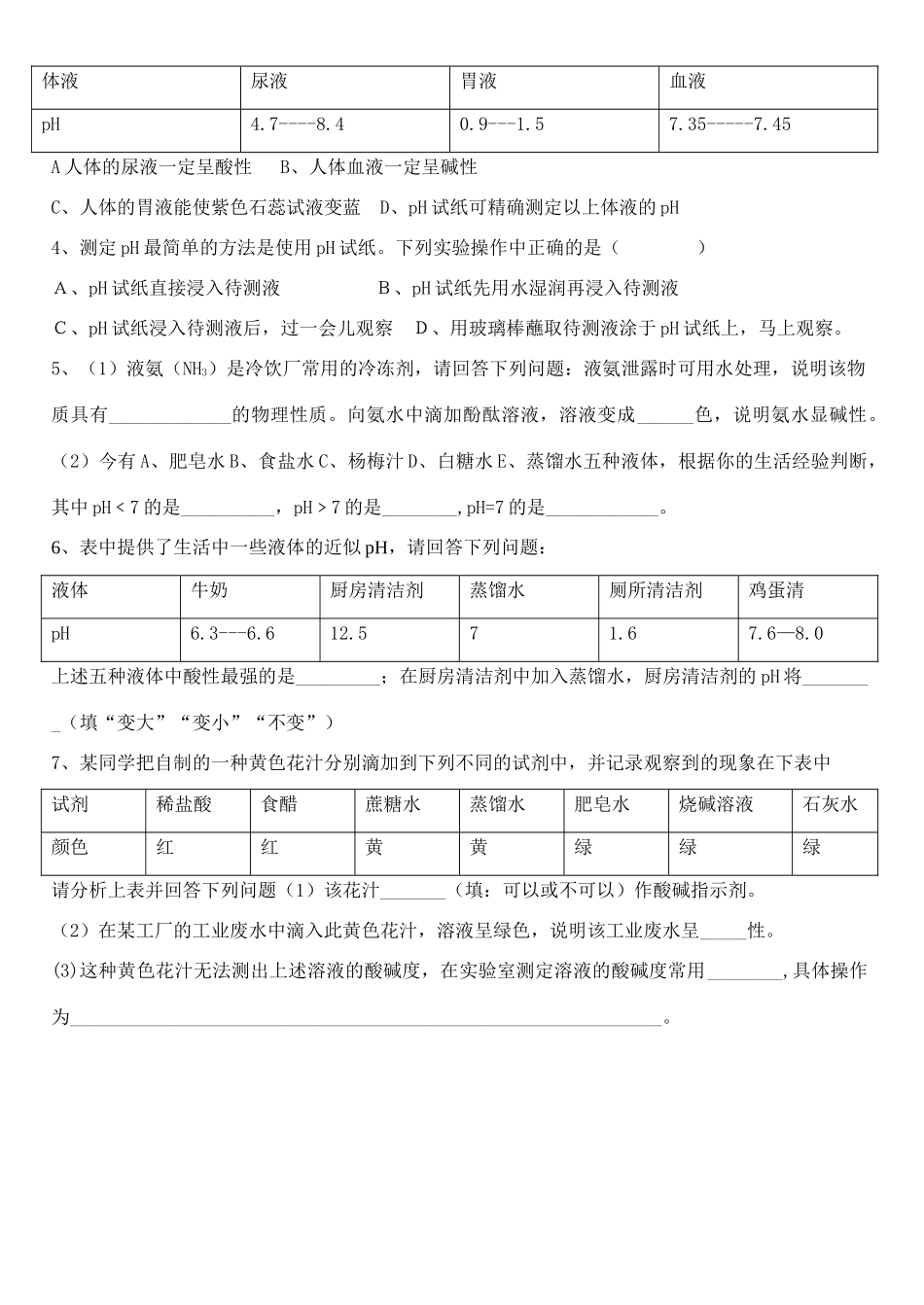 九年级化学下册 8.1 溶液的酸碱性学案（无答案）（新版）粤教版-（新版）粤教版初中九年级下册化学学案_第2页