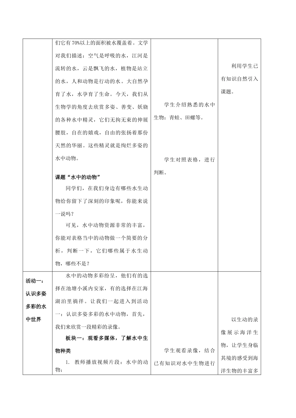 2013-2014学年七年级生物下册 10.1 水中的动物教案 （新版）苏科版_第2页