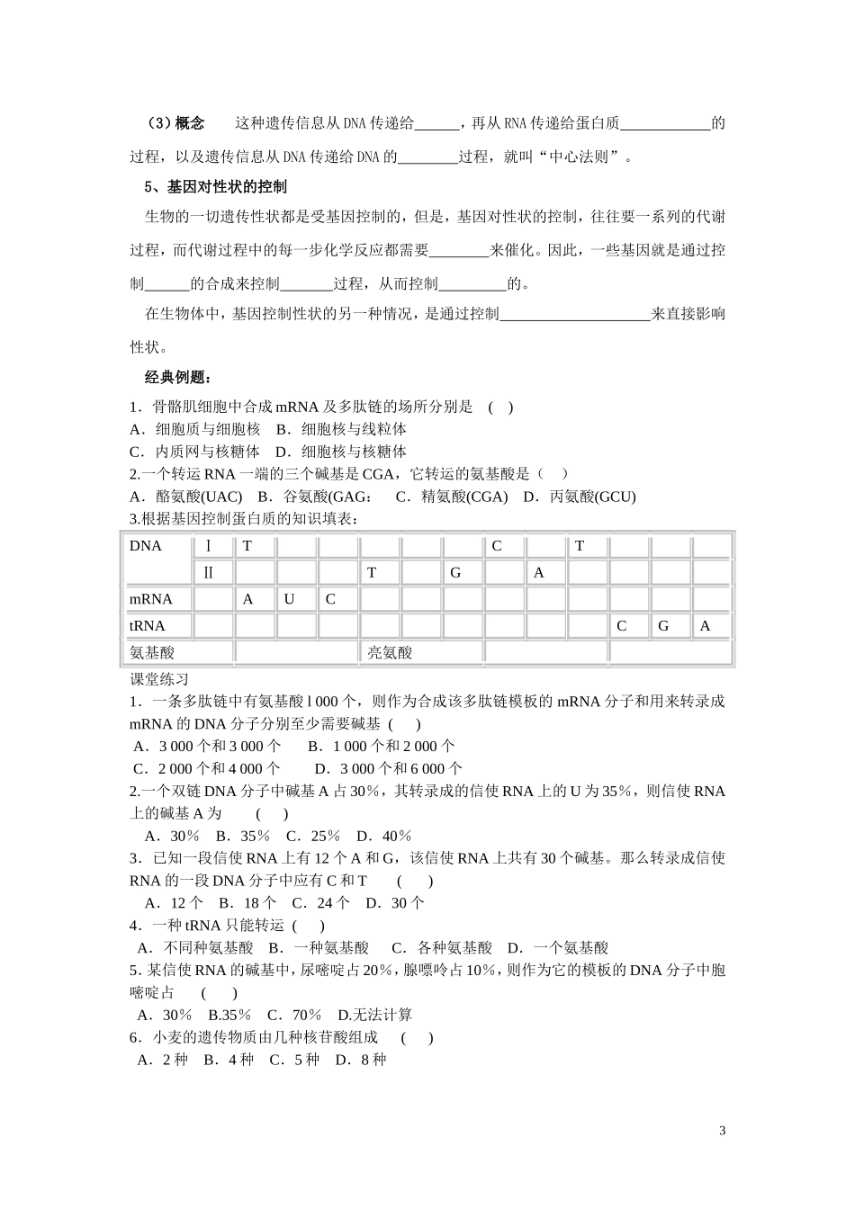 高中生物《基因指导蛋白质的合成》学案5 新人教版必修_第3页