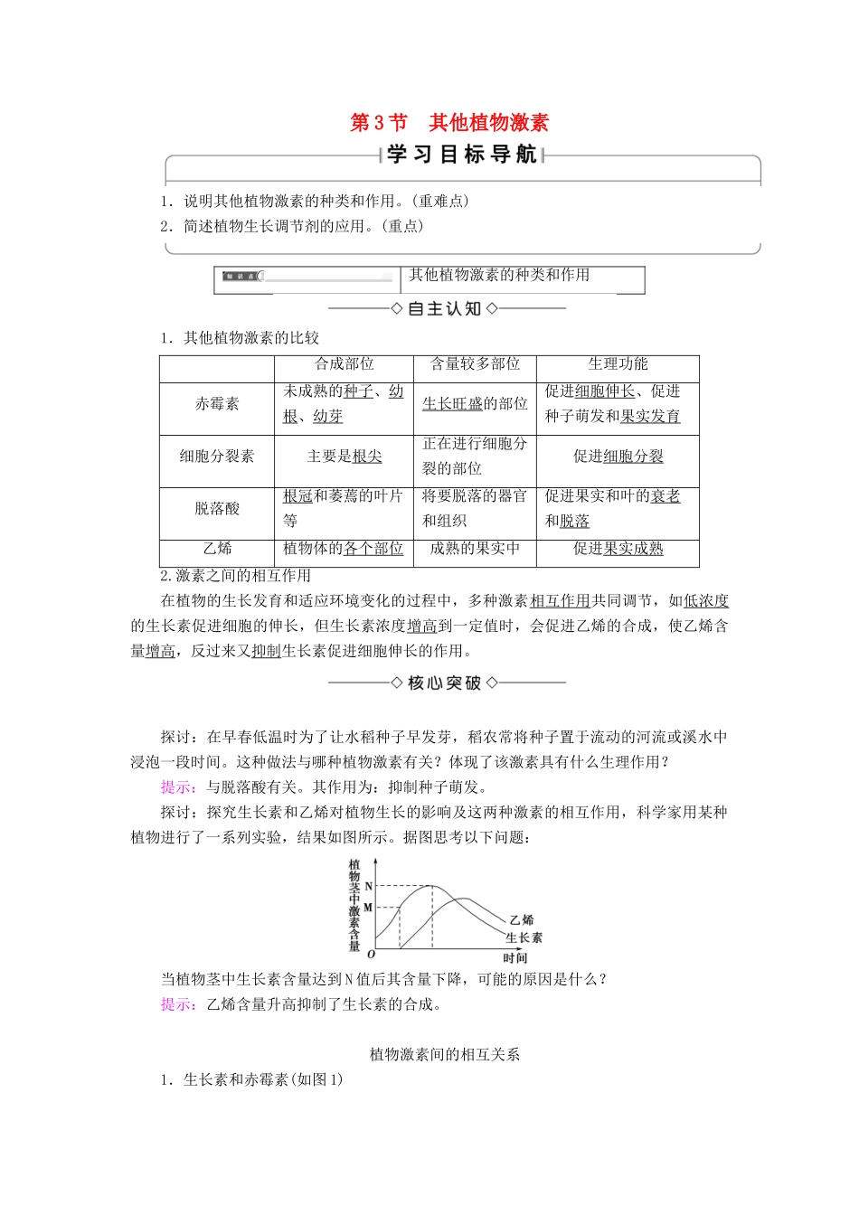 高中生物 第三章 植物的激素调节 第3节 其他植物激素学案 新人教版必修3-新人教版高一必修3生物学案_第1页