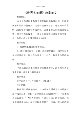 《世界多美呀》教案范文