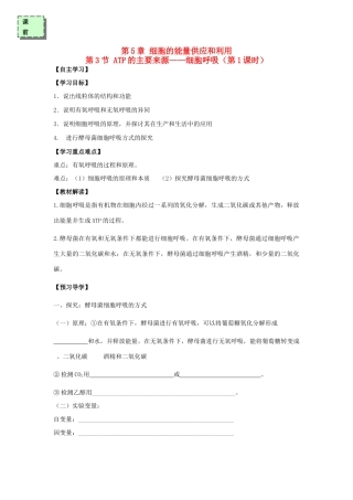 高中生物 第五章 细胞的能量供应和利用 5.3 ATP的主要来源——细胞呼吸（第1课时）学案 新人教版必修1-新人教版高一必修1生物学案