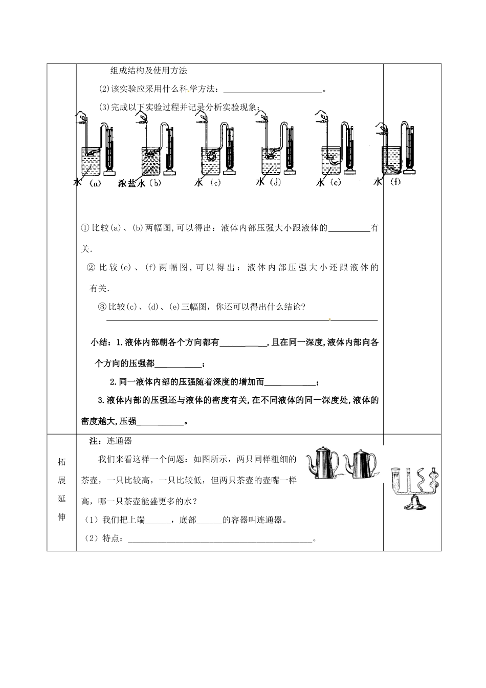 2015年春八年级物理下册 10.2 液体的压强导学案（无答案）（新版）苏科版_第2页