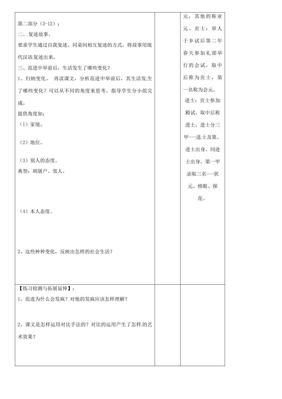 江苏省徐州市王杰中学九年级语文《范进中举》导学案（无答案）  苏教版_第2页