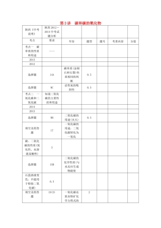 【聚焦中考】（教师用书）陕西省2015中考化学总复习 第一轮 第3讲 碳和碳的氧化物教案