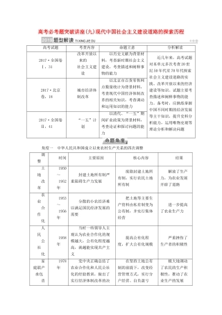 （全国通用版）高考历史大一轮复习 第九单元 中国特色社会主义建设的道路 高考必考题突破讲座9 现代中国社会主义建设道路的探索历程学案-人教版高三全册历史学案