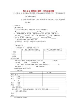 湖北省枝江市问安镇初级中学九年级化学下册 第十单元 酸和碱 课题1 常见的酸和碱学案（无答案） 新人教版