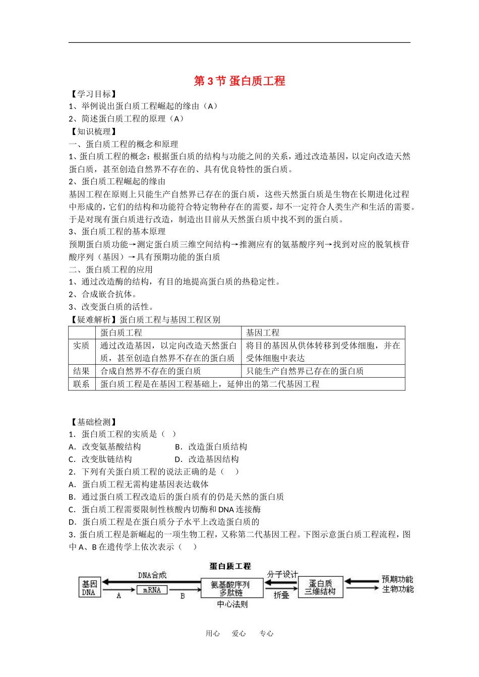 高中生物：1.3 蛋白质工程 学案（苏教版选修3）_第1页