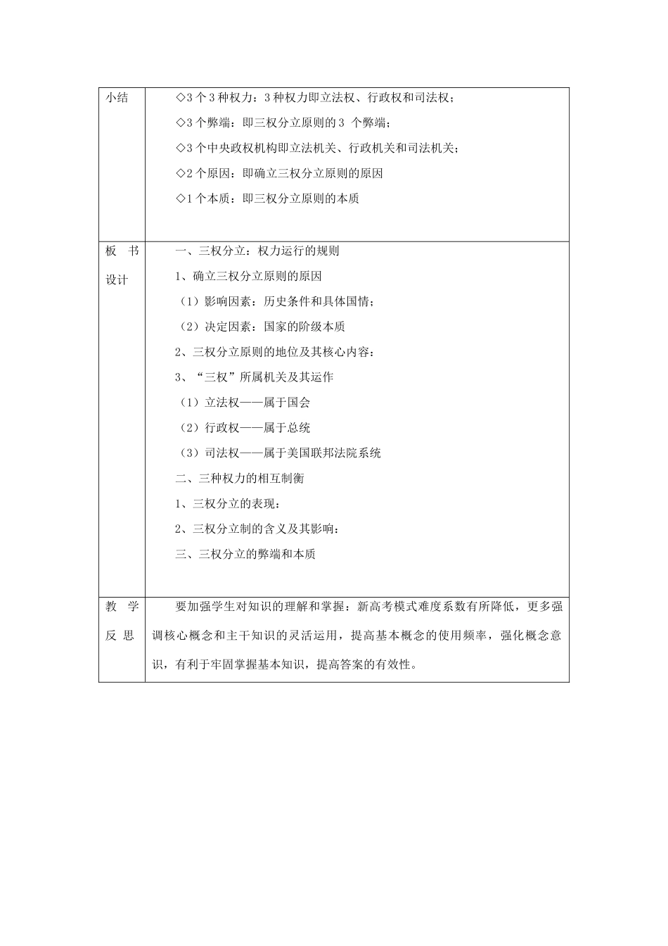 高中政治 第三专题 联邦制、两党制、三权分立：以美国为例 第三框题 美国的三权分立制教案 新人教版选修3-新人教版高二选修3政治教案_第3页