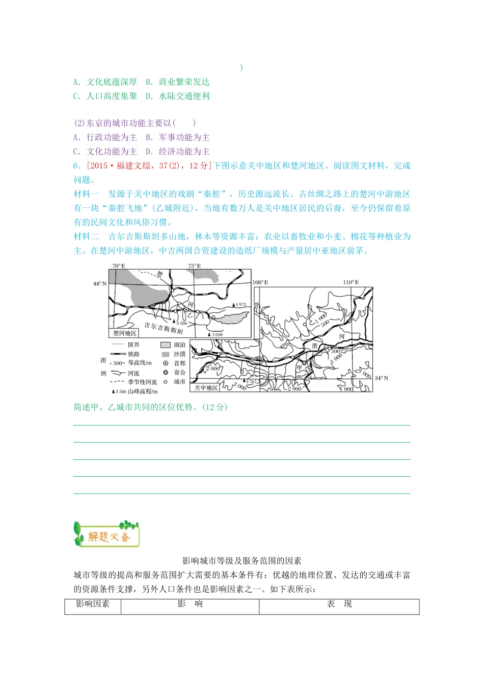 高考地理第一轮复习 专题6 微专题二十二 城市空间结构的形成思维导图学案-人教版高三全册地理学案_第3页