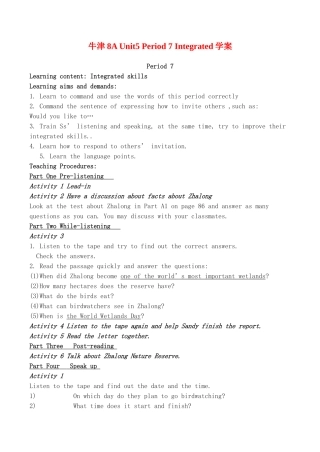 八年级英语 Unit5 Period 7 Integrated学案牛津版